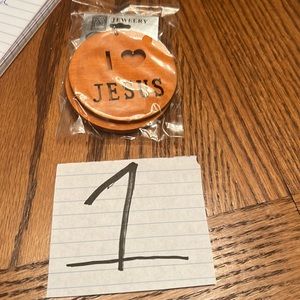 NIPB PLUS ONE I LOVE JESUS WOODEN EARRING ORANGE AND RED COLOR.